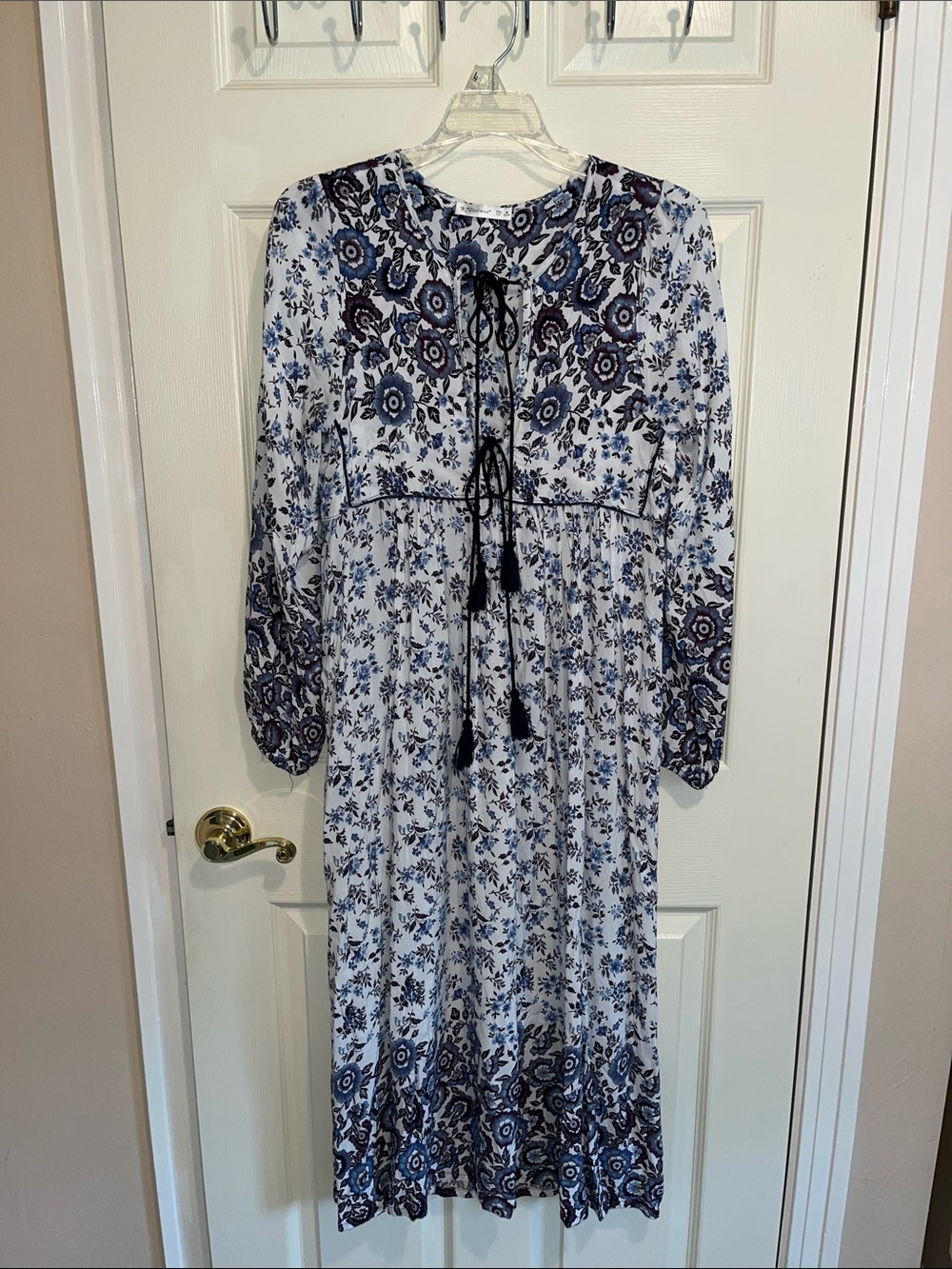 Boho Floral Tie-Front Dress in Blue